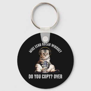 Mike Echo Oscar Whiskey Ham Radio Cat Keychain