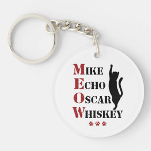 Mike Echo Oscar Whiskey MEOW Cat Keychain
