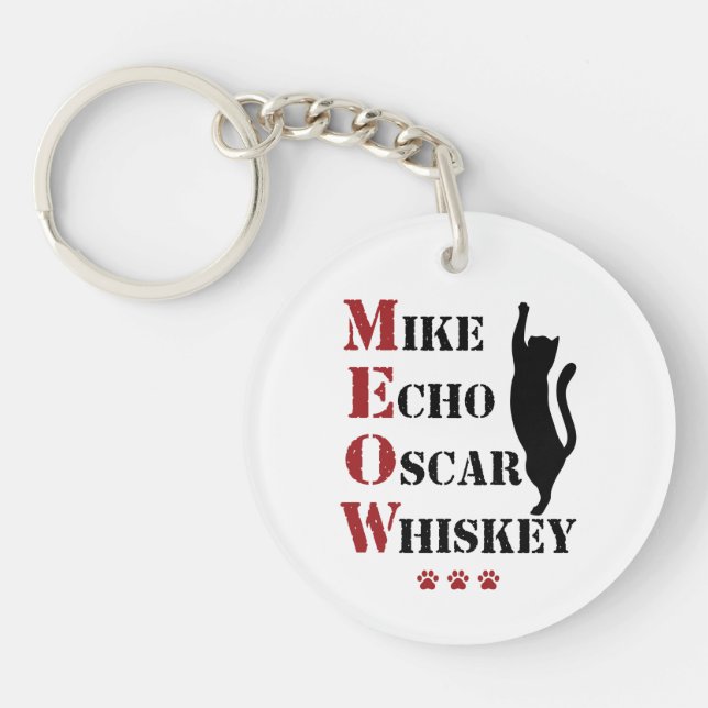 Mike Echo Oscar Whiskey MEOW Cat Keychain (Front)