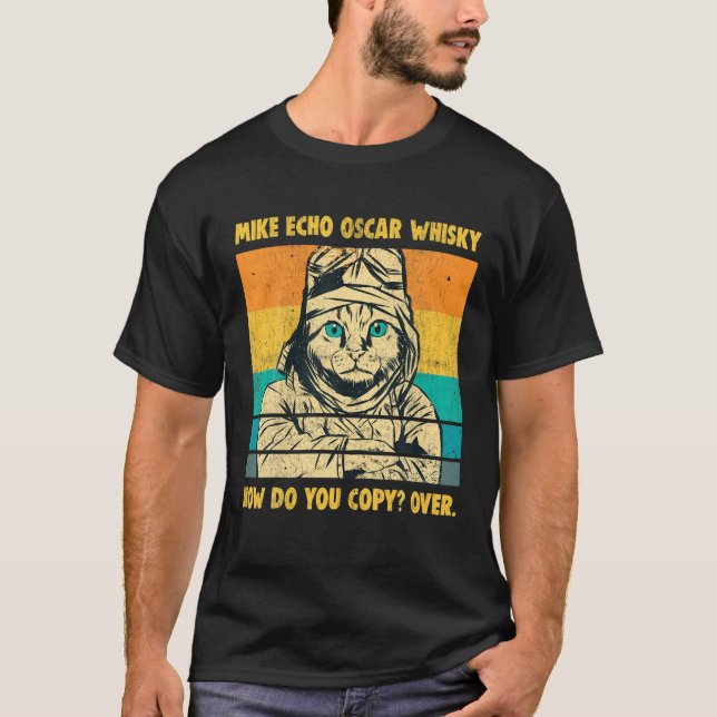 Mike Echo Oscar Whisky Flying Cat Pilot MEOW Cat O T-Shirt (Front)
