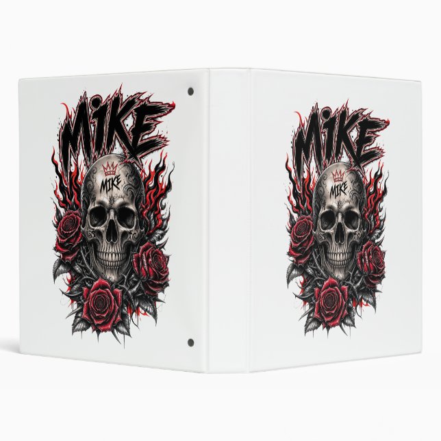 Mike Gothic Skull with Red Roses and Flames Binder (Background)