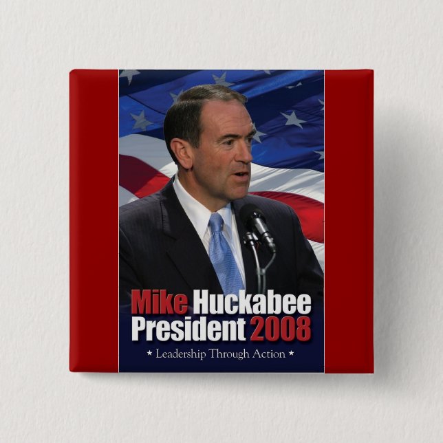 Mike Huckabee and Old Glory 2 Inch Square Button (Front)
