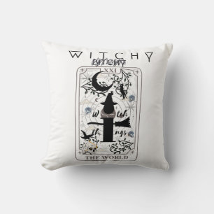 Mikitiez basic witch witchy wizard tarotcard black throw pillow
