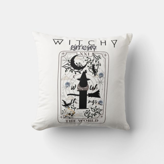 Mikitiez basic witch witchy wizard tarotcard black throw pillow (Front)