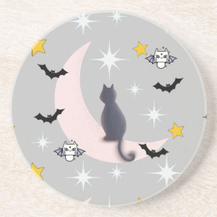 Mikitiez black cat bat halloween fall winter moon coaster
