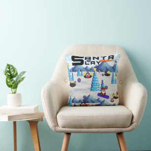 Mikitiez christmas santa snowboard crew penguin throw pillow