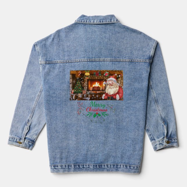 Mikitiez classicwhitechristmas light jollyholly denim jacket (Back)