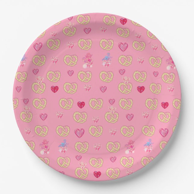 Mikitiez cute pretzel bread cozy valentine pastry  paper plate (Front)
