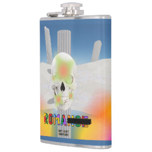 Mikitiez dreamer skull tatto rainbow rose beach Ro Hip Flask