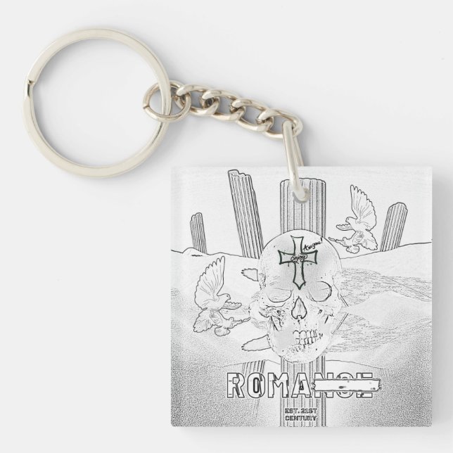 Mikitiez dreamer skull tatto rainbow rose rock keychain (Front)