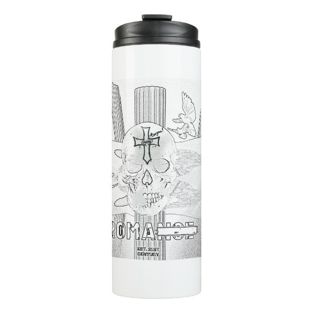 Mikitiez dreamer skull tatto rainbow rose rock thermal tumbler (Front)