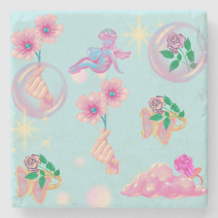 Mikitiez fairy angle blue sky candy poppy love stone coaster
