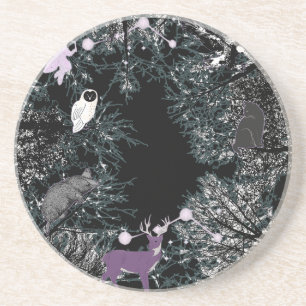 Mikitiez fairy magical tree forest owl mole  coaster