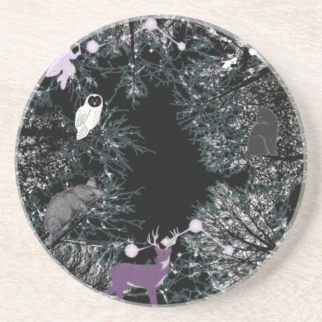 Mikitiez fairy magical tree forest owl mole  coaster (Front)
