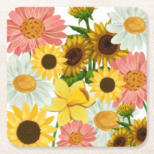 Mikitiez summer flower vacation  square paper coaster