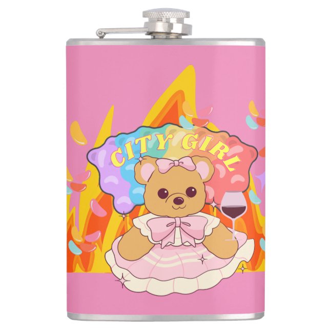Mikitiez summer teddy bear jelly red wine fire hip flask (Front)