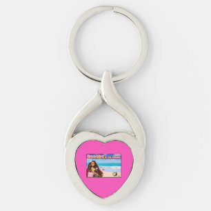 Mikitiez Thailand coconut beach lotus pink white Keychain
