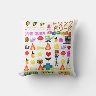Mikitiez videogame pixel halloween spooky bat  throw pillow