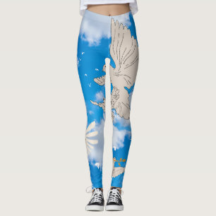 Mikitiez white bird blue sky summer beach freedom leggings