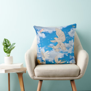 Mikitiez white bird blue sky summer beach freedom  throw pillow