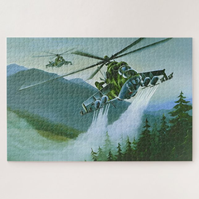 Mil Mi-24 Hind – Illustrated Attack Helicopter Jigsaw Puzzle (Horizontal)