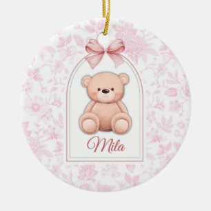 Mila Custom Pink Teddy Bear Nursery Design Ceramic Ornament