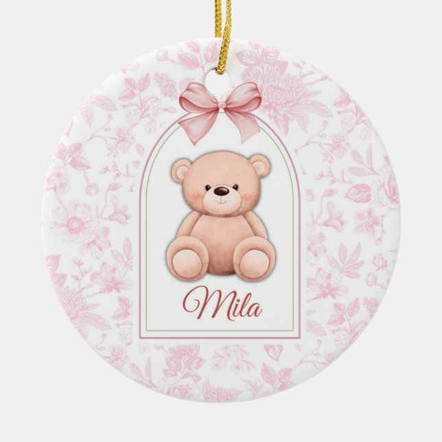 Mila | Custom Pink Teddy Bear Nursery Design  Ceramic Ornament (Front)