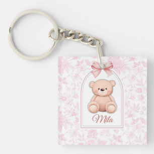 Mila   Custom Pink Teddy Bear Nursery Design  Keychain