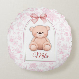 Mila   Custom Pink Teddy Bear Nursery Design  Round Pillow
