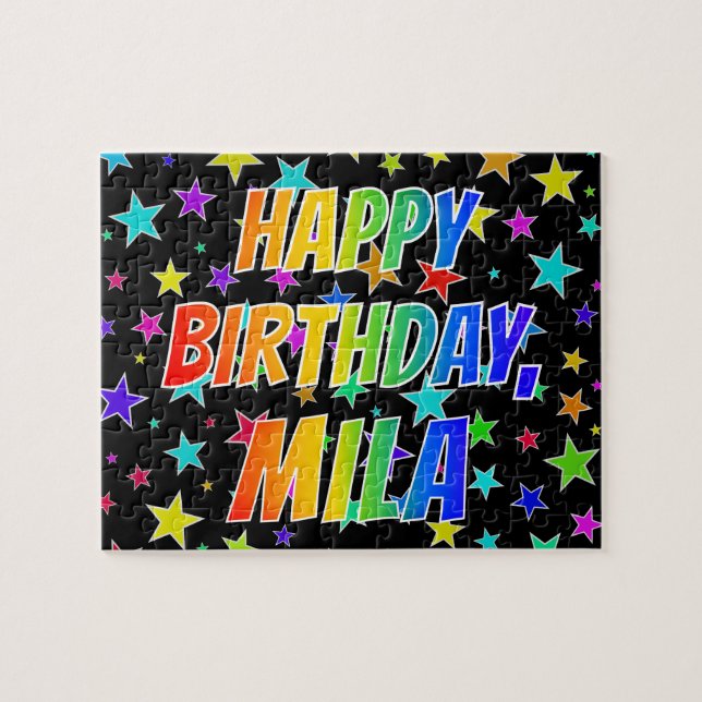 "MILA" First Name, Fun "HAPPY BIRTHDAY" Jigsaw Puzzle (Horizontal)
