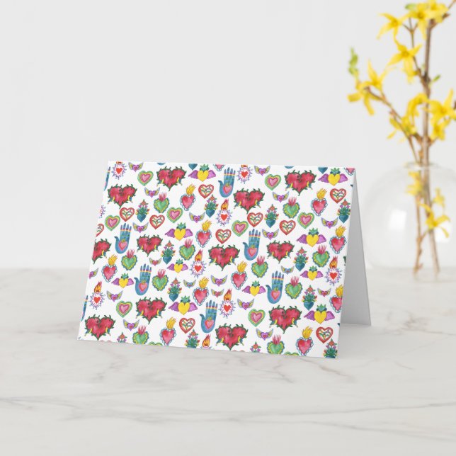 Milagros Flaming Hearts Watercolor Valentine Card (Yellow Flower)