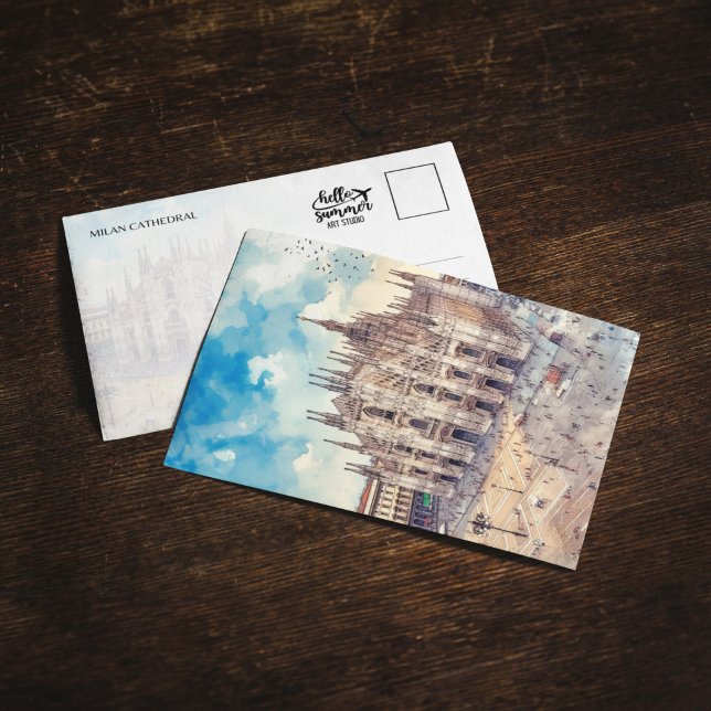 Milan Cathedral Italy Watercolor Postcard (Creator Uploaded)