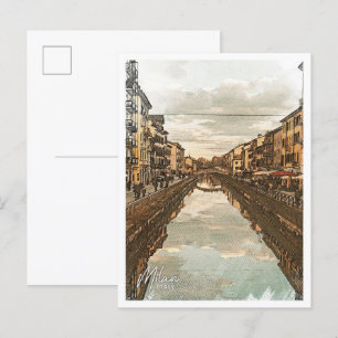 Milan Italy Beautiful Colour Pencil City Landscape Postcard