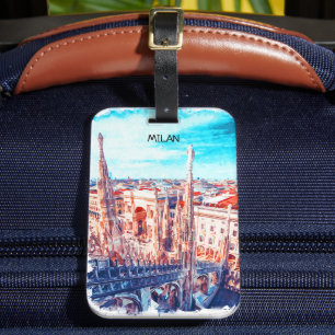 Milan Italy Cathedral Painting Luggage Tag
