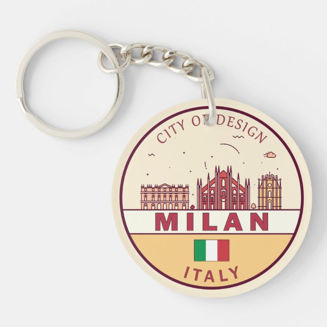 Milan Italy City Skyline Emblem Keychain (Front)