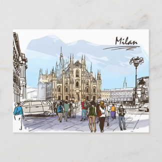 Milan Italy Duomo di Milano Travel Art Vintage  Postcard