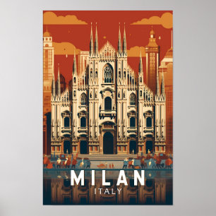 Milan Italy Duomo di Milano Travel Art Vintage Poster