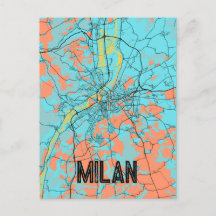 Milan Italy Europe City Map Teal Postcard