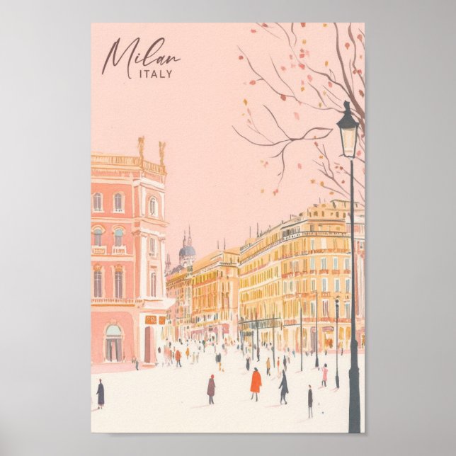 Milan Italy Gouache Paint Illustration Travel Poster (Front)
