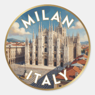 Milan Italy Historic City Scene ☀️ Classic Round Sticker