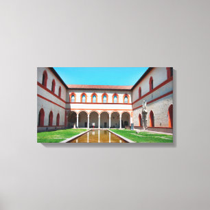 milan italy pool Sforza Castle Courtyard landmark Canvas Print