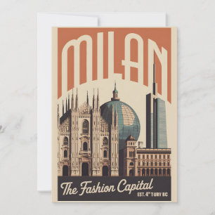 Milan Italy Retro Skyline Cityscape Travel Holiday Card