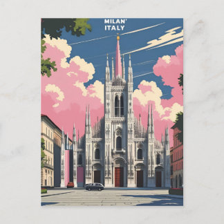 Milan Italy Travel Art – Duomo Cathedral City Postcard