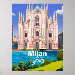 Milan Italy Travel Postcard, Milan Travel Art, Ita Poster
