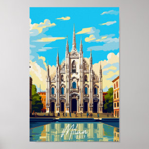 Milan Italy vintage travel place illustration Poster