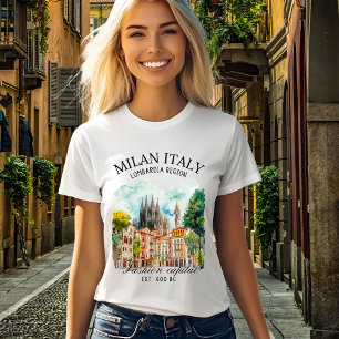 Milan Italy Watercolor Skyline – Fashion Capital Tri-Blend Shirt