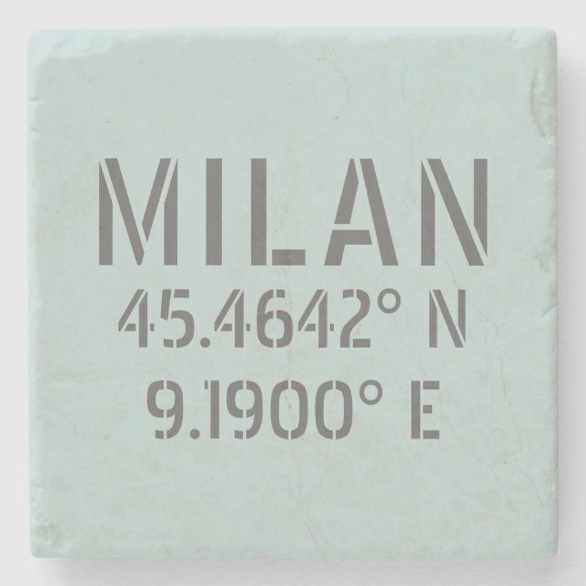 Milan Latitude Longitude Stone Coaster (Front)