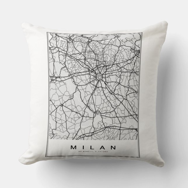 Milan Map Illustration Throw Pillow (Front)