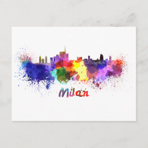 Milan skyline in watercolor postcard