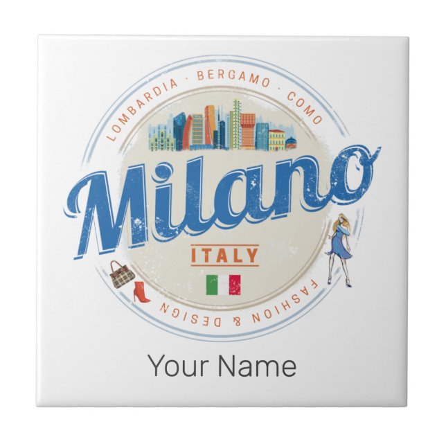 Milan Skyline Italy Vintage Fashion Lombardy Tile (Front)